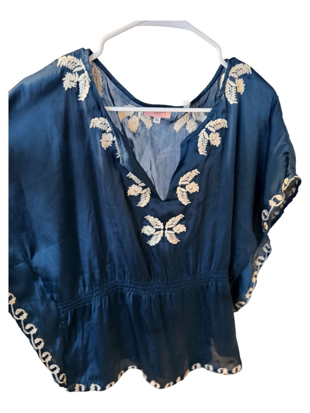 Embroidered V-Neck Navy Tunic Top